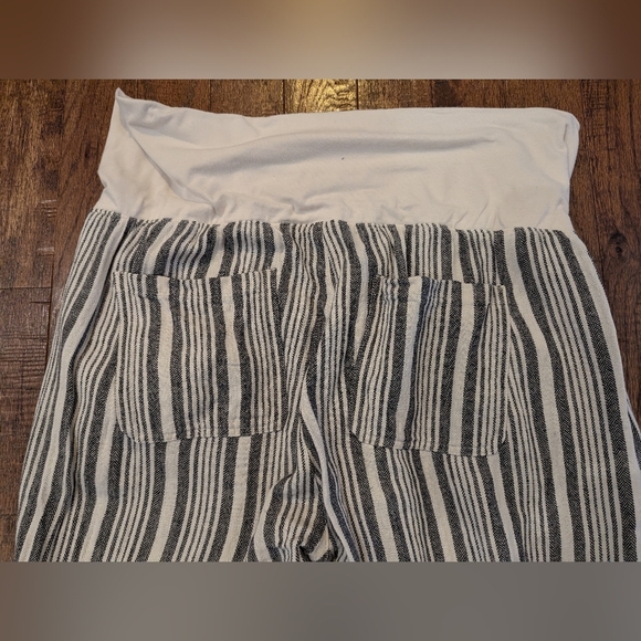 Maternity Rollover-Waist Black & Ivory Linen-Blend Wide Leg Pants Sz XL. - Picture 10 of 11